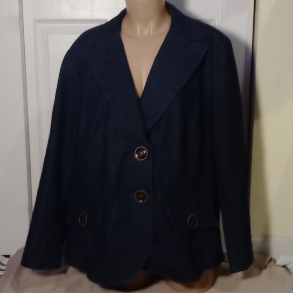 Focus 2000 Women's 16W Dark Wash Denim Jean Jacket Blazer Plus Size